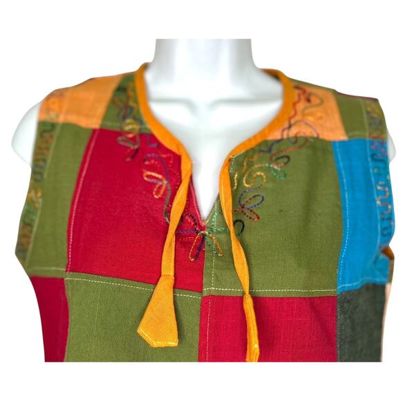 Nepal Handmade Bright Colorful Patchwork Embroidered Sleeveless Top Vest - Picture 2 of 6